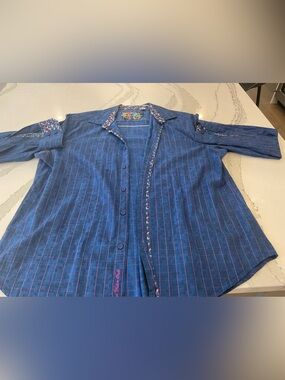 Robert Graham Blue Shirt with Pink Pinstripes